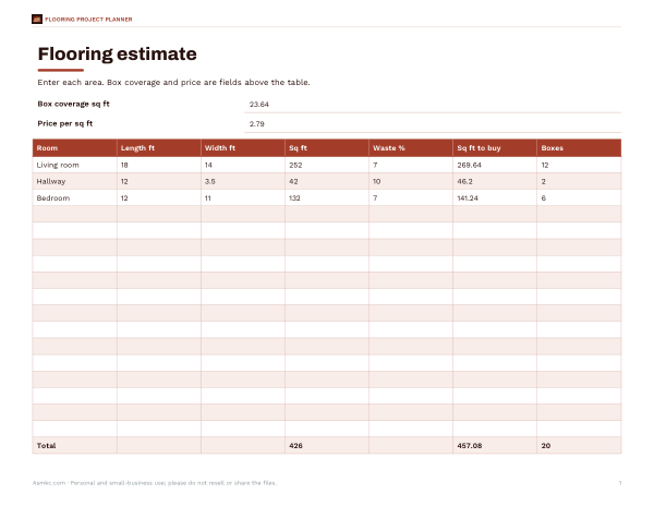 Preview of Room by Room Flooring Workbook